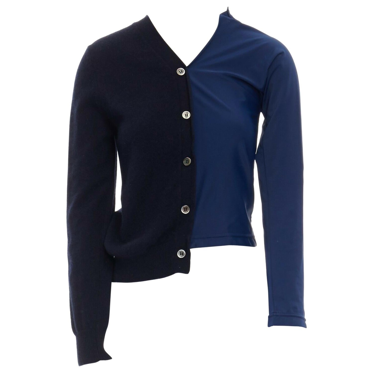 COMME DES GARCONS 2007 navy blue wool polyester hybrid deconstructed cardigan S