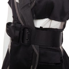 COMME DES GARCONS 2007 Runway black satin sheer patchwork tulle belted vest S