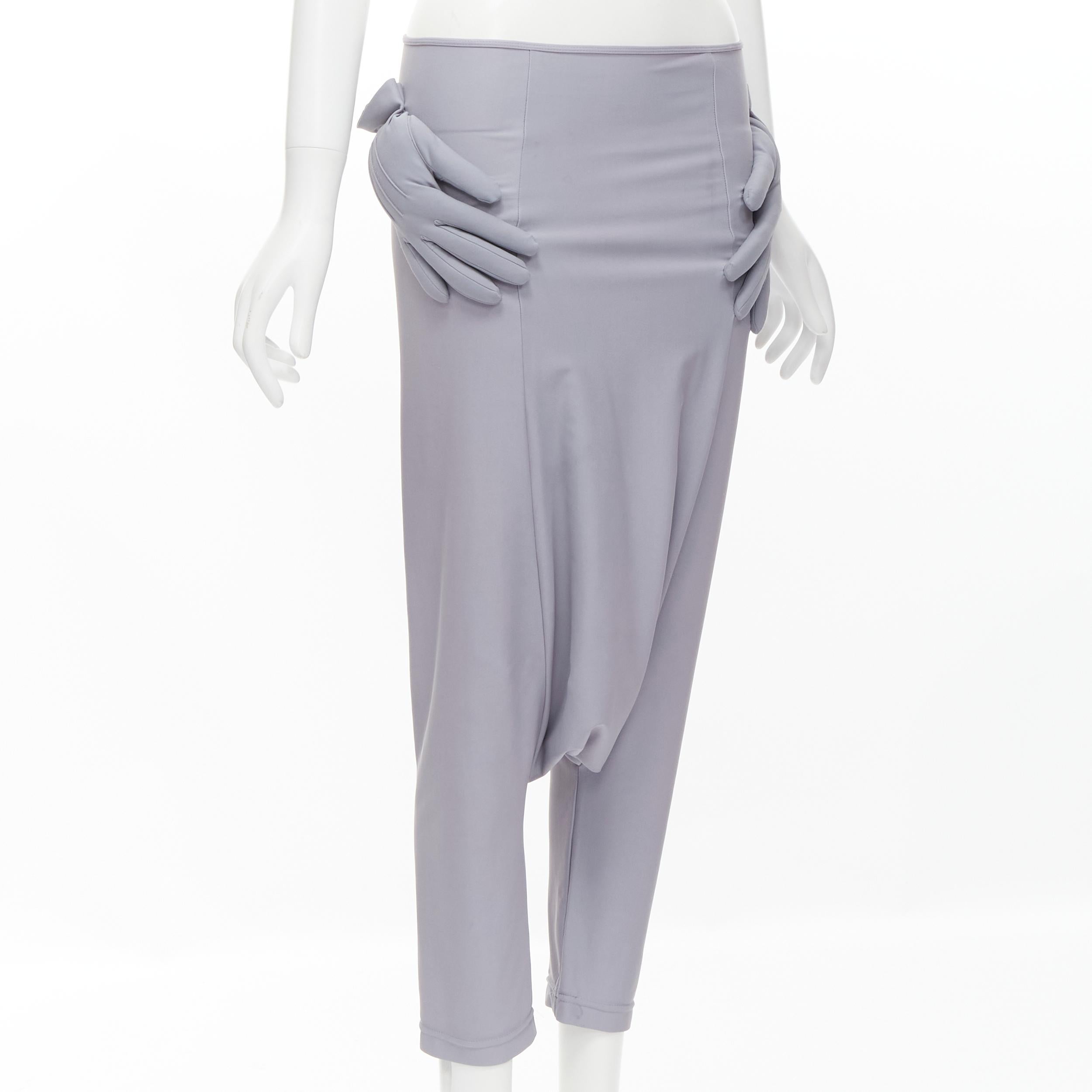 Gray COMME DES GARCONS 2007 Runway purple Mickey Mouse gloves dropped crotch pants S