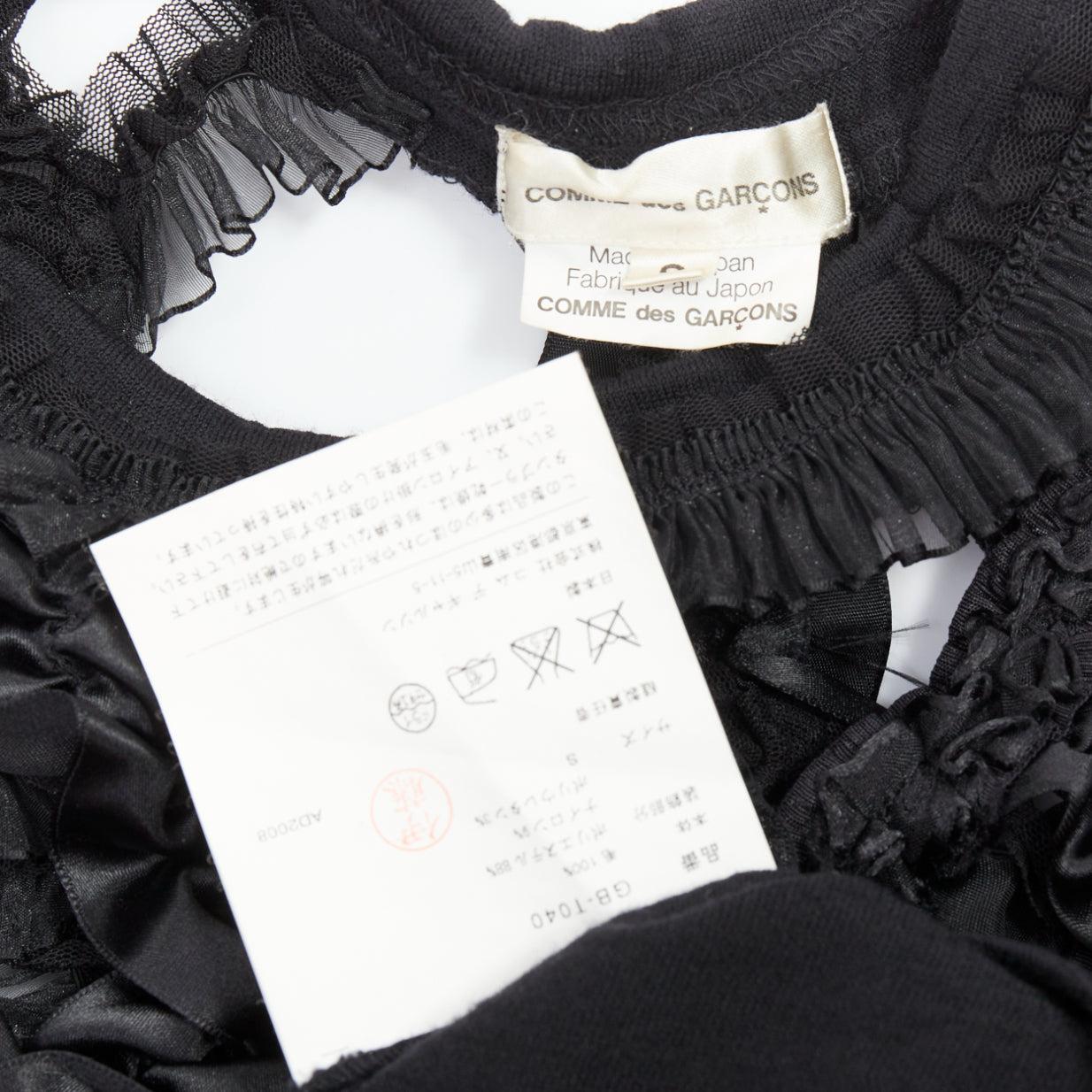COMME DES GARCONS 2008 black wool ruffle cut out crew top S For Sale 3