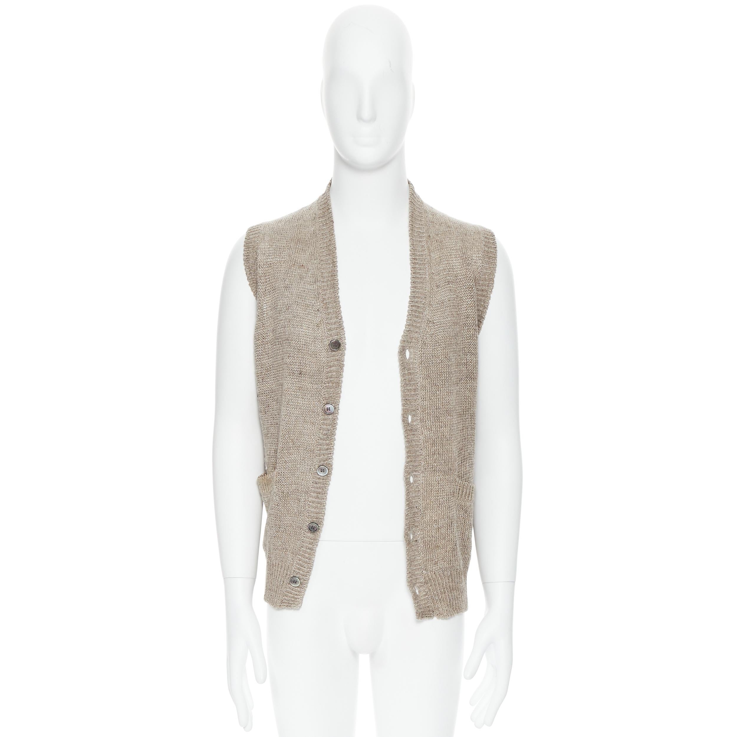 COMME DES GARCONS 2009 100% linen beige knit cardigan vest sweater M 4