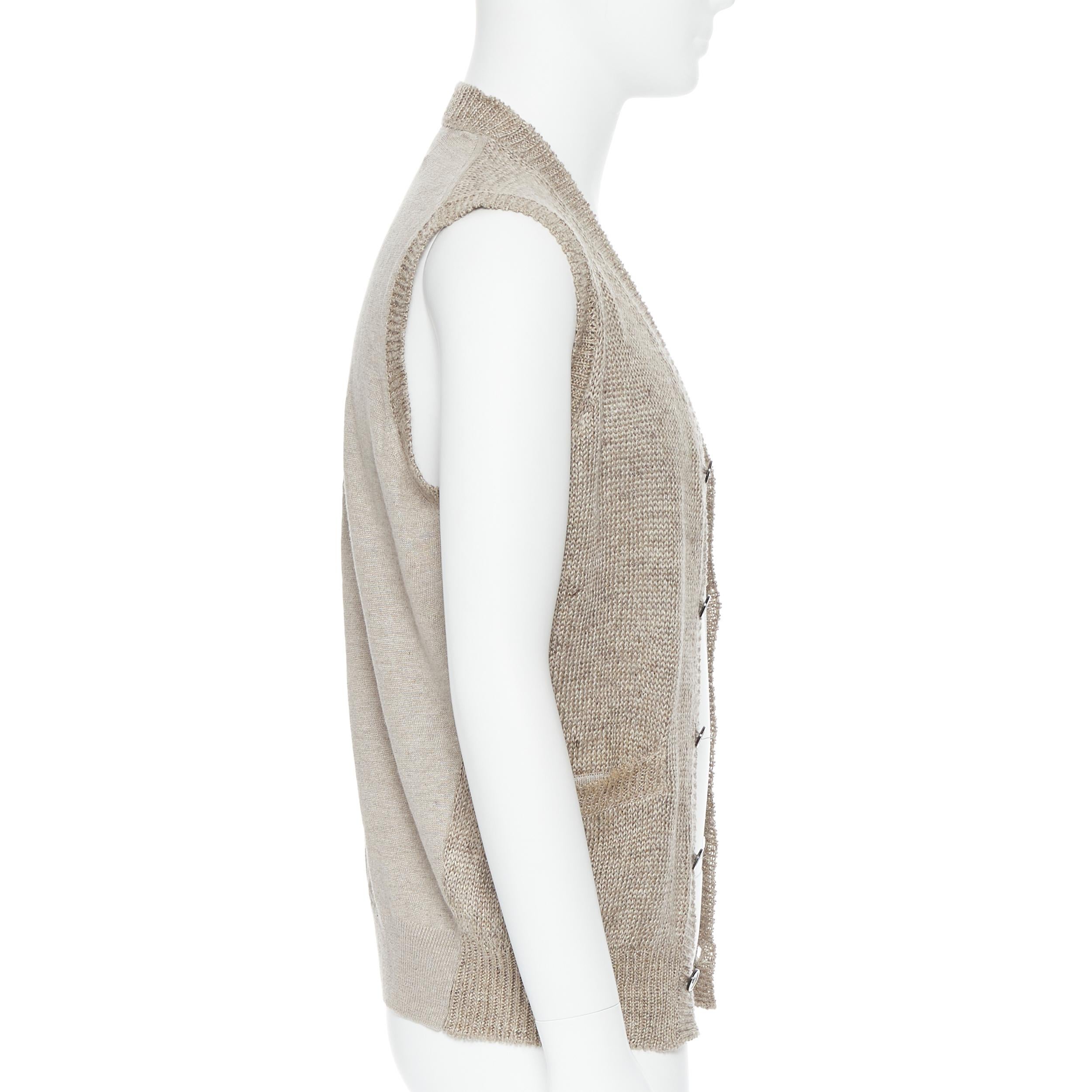 Beige COMME DES GARCONS 2009 100% linen beige knit cardigan vest sweater M