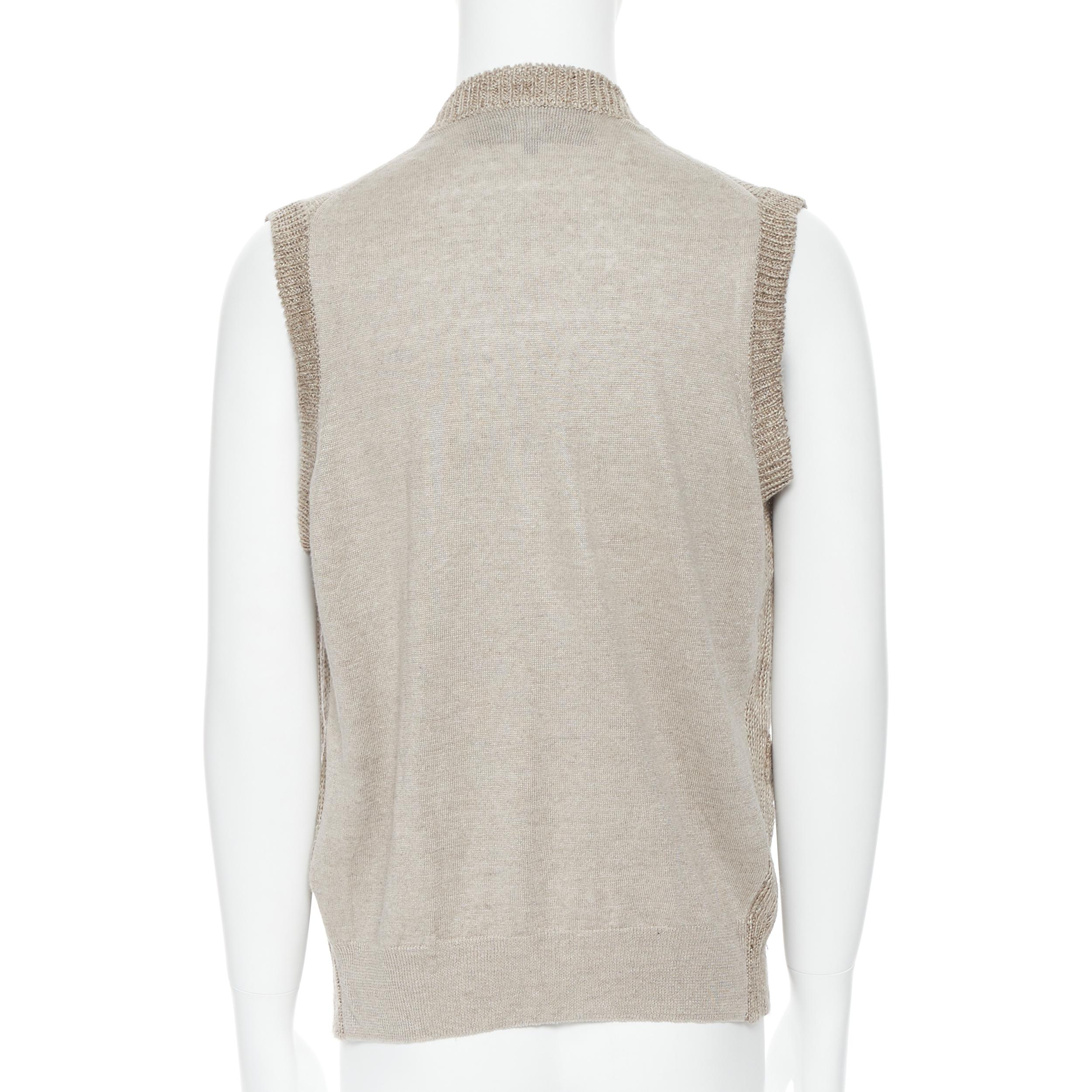 COMME DES GARCONS 2009 100% linen beige knit cardigan vest sweater M In Excellent Condition In Hong Kong, NT