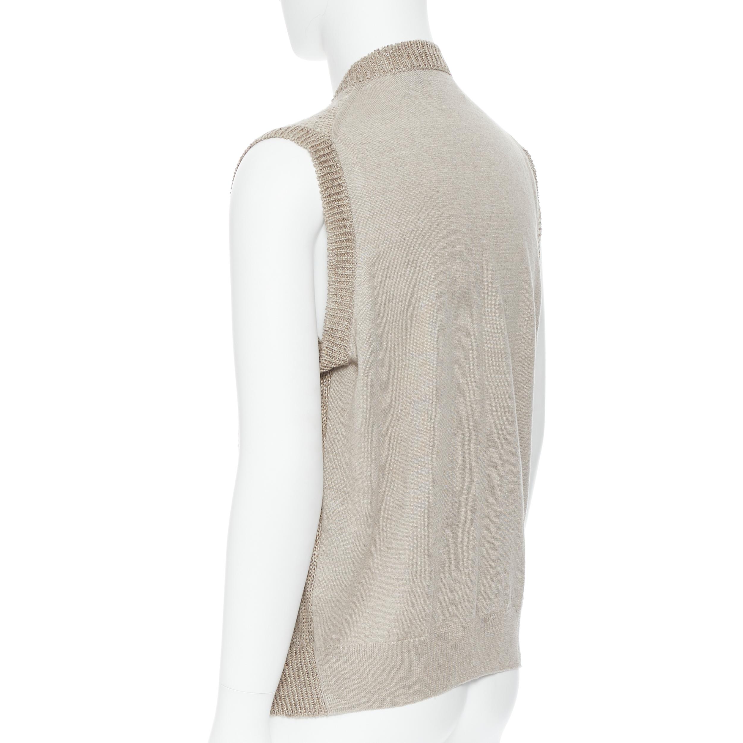 Men's COMME DES GARCONS 2009 100% linen beige knit cardigan vest sweater M