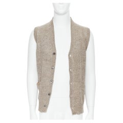 COMME DES GARCONS 2009 100% linen beige knit cardigan vest sweater M