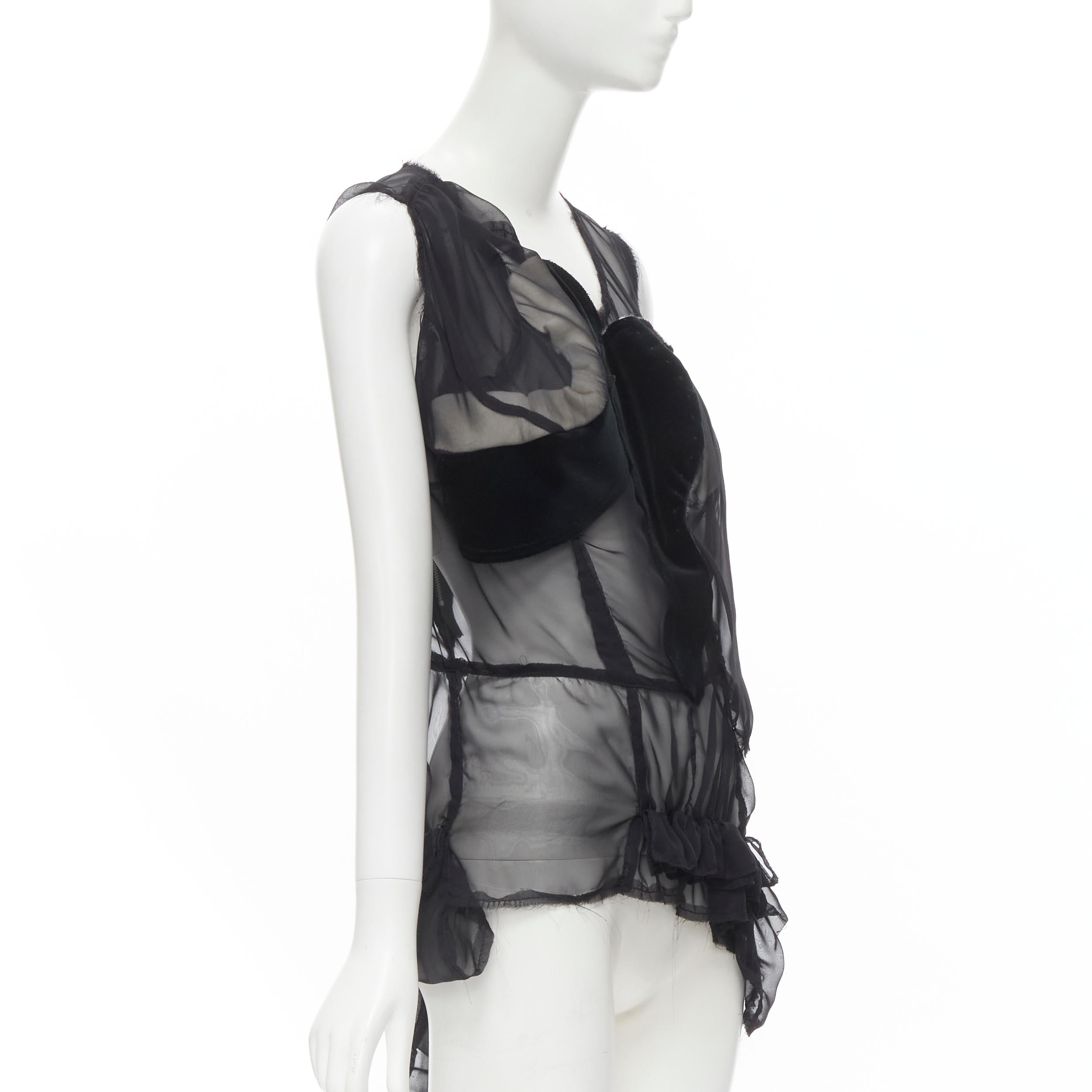 Black COMME DES GARCONS 2009 black sheer velvet patchwork bumps raw sleeveless vest M For Sale
