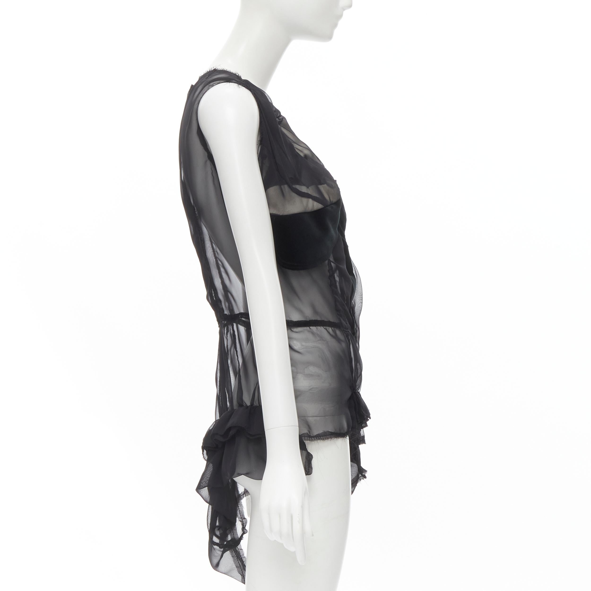 COMME DES GARCONS 2009 black sheer velvet patchwork bumps raw sleeveless vest M In Excellent Condition For Sale In Hong Kong, NT