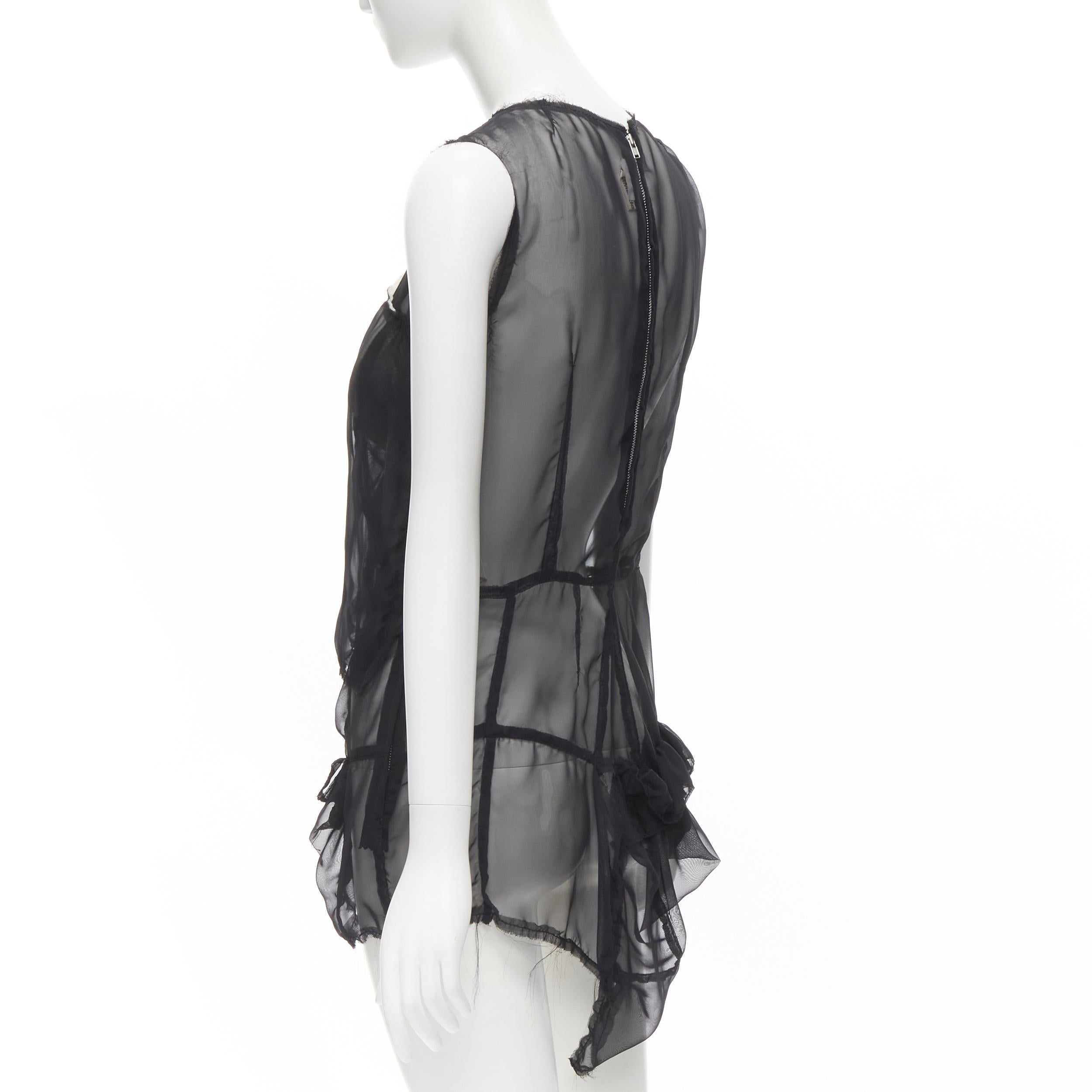 COMME DES GARCONS 2009 black sheer velvet patchwork bumps raw sleeveless vest M For Sale 1