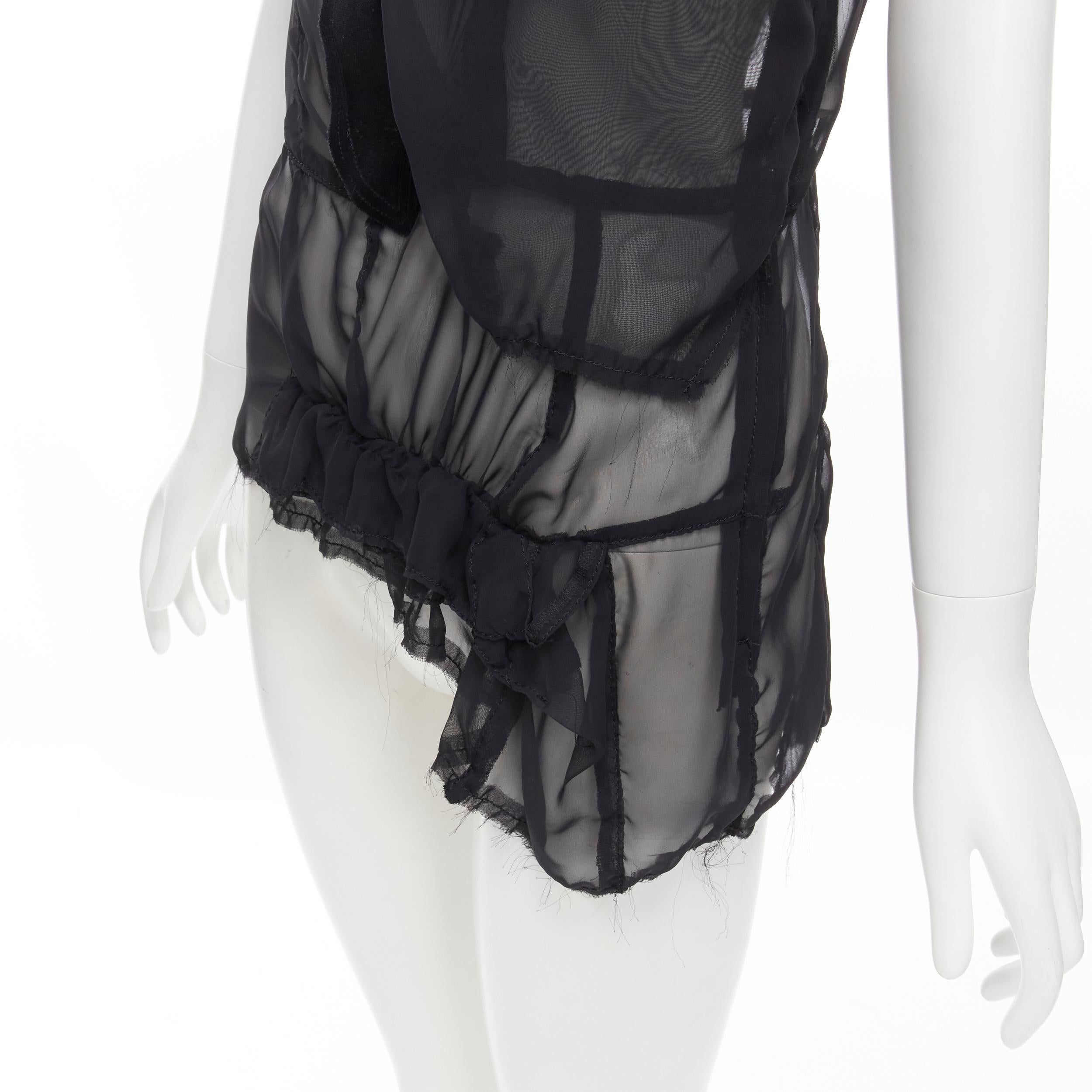 COMME DES GARCONS 2009 black sheer velvet patchwork bumps raw sleeveless vest M For Sale 2