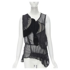 COMME DES GARCONS 2009 black sheer velvet patchwork bumps raw sleeveless vest M