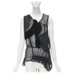 COMME DES GARCONS 2009 Schwarze, durchsichtige Patchwork-Weste aus Samt mit rohen Ärmeln M