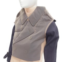 COMME DES GARCONS 2009 navy blue cropped trench sheer mesh wrapped top S