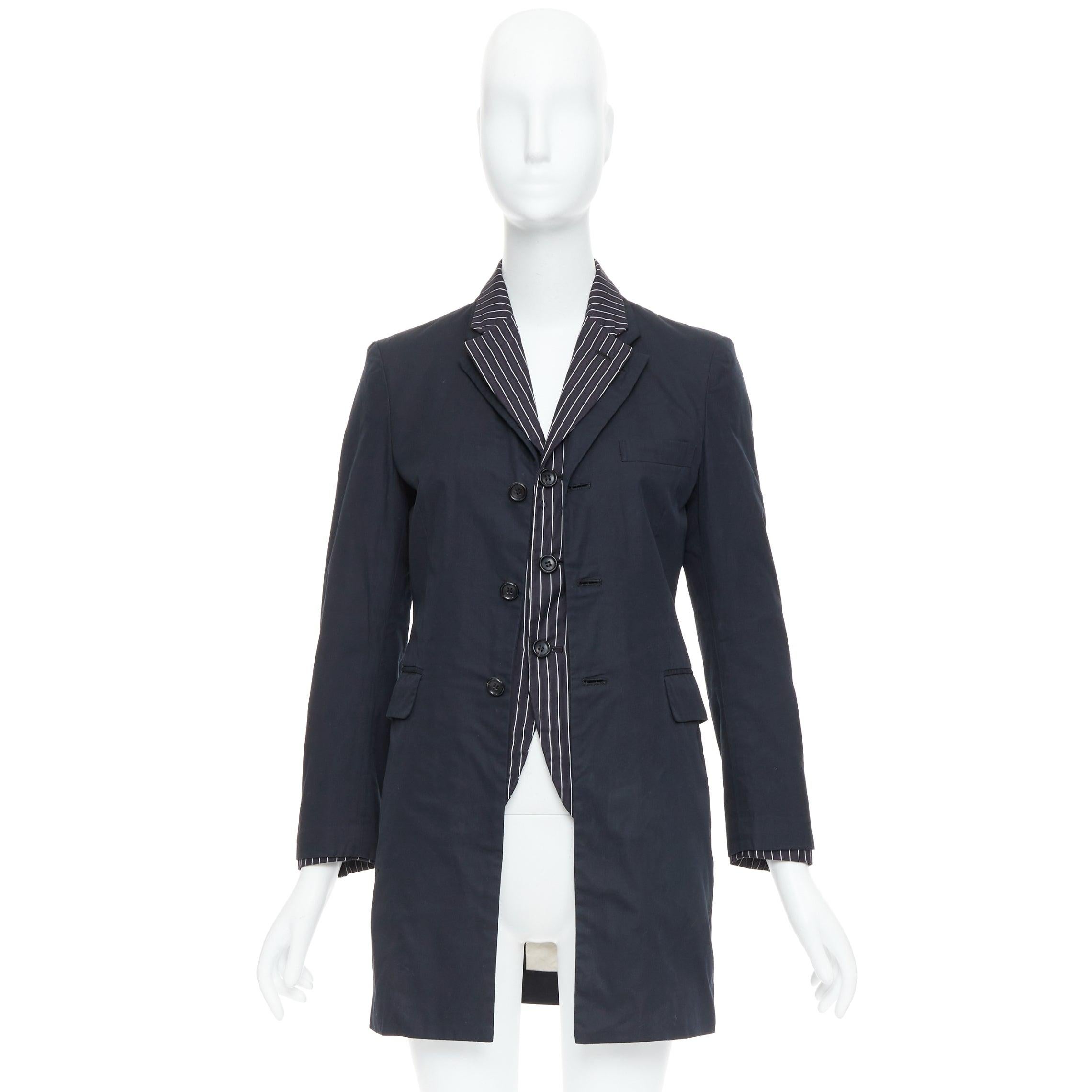 COMME DES GARCONS 2010 schwarzer Nadelstreifen-Baumwollmantel in Doppelschicht XS im Angebot 5