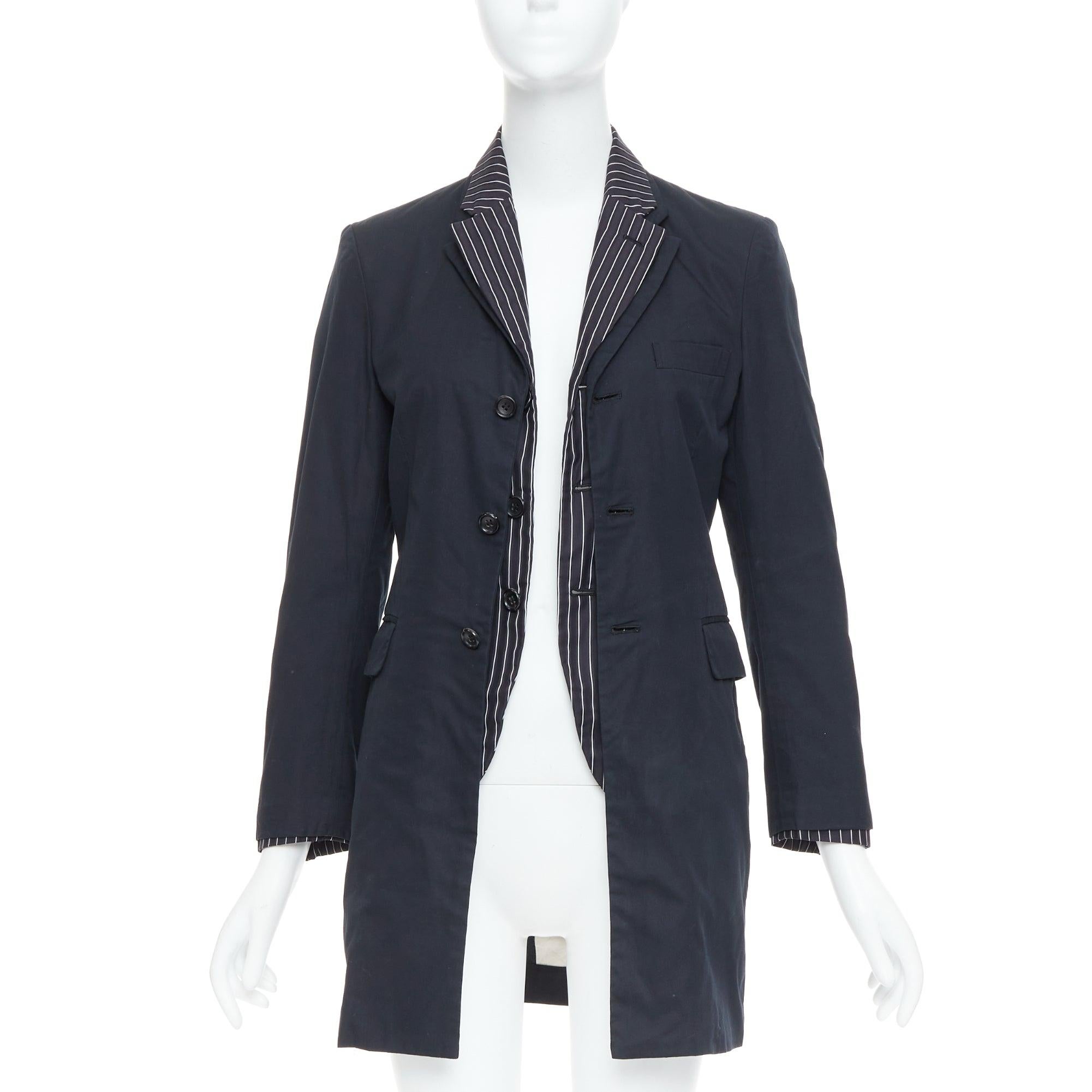 COMME DES GARCONS 2010 schwarzer Nadelstreifen-Baumwollmantel in Doppelschicht XS (Schwarz) im Angebot