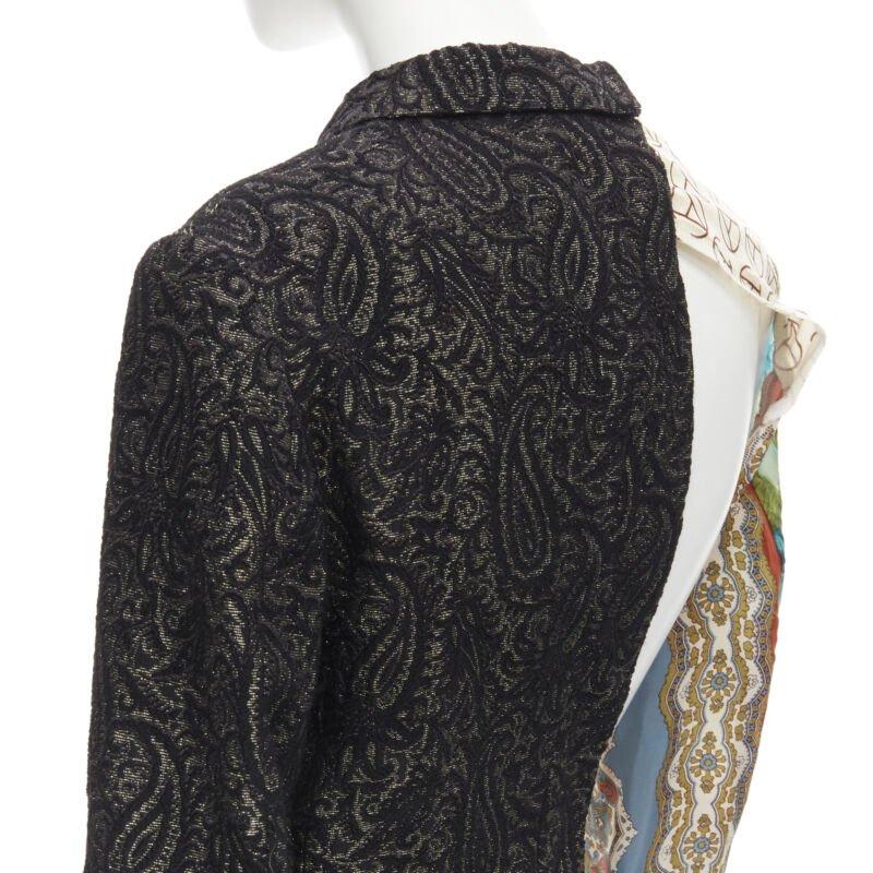 COMME DES GARCONS 2011 black brocade deconstructed scarf sleeve jacket S For Sale 5