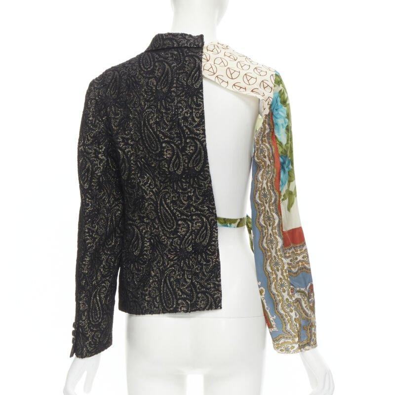 Women's COMME DES GARCONS 2011 black brocade deconstructed scarf sleeve jacket S For Sale