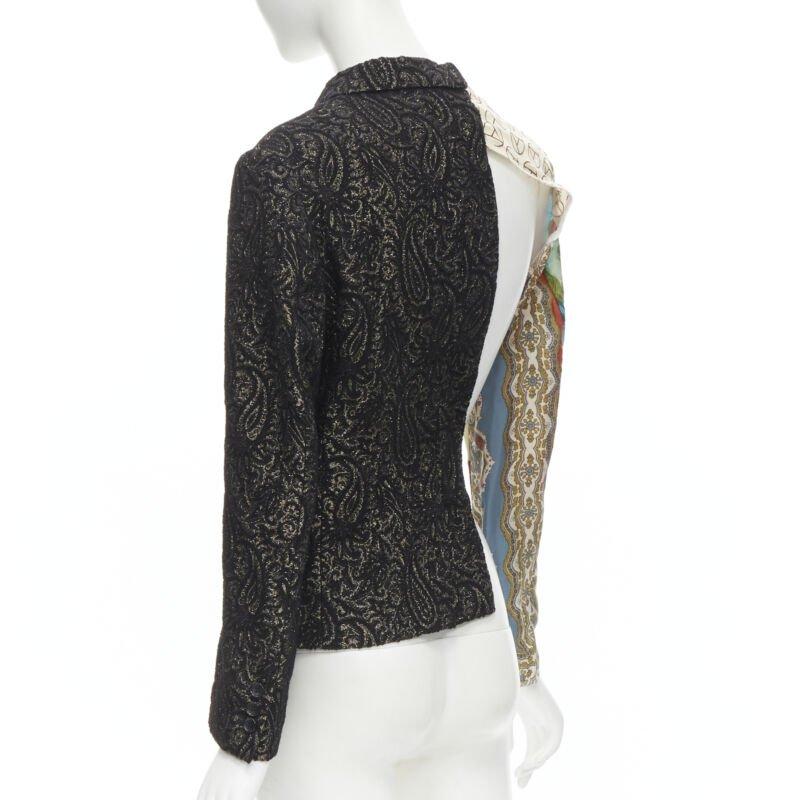 COMME DES GARCONS 2011 black brocade deconstructed scarf sleeve jacket S For Sale 1