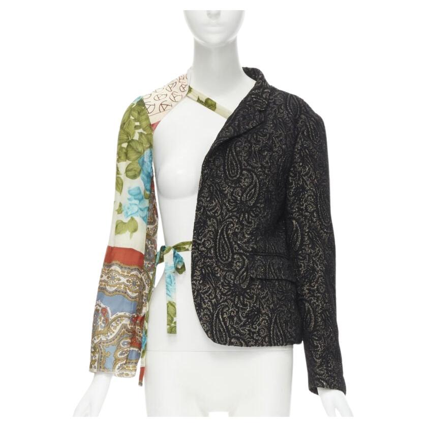 COMME DES GARCONS 2011 black brocade deconstructed scarf sleeve jacket S For Sale at 1stDibs