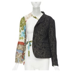 COMME DES GARCONS 2011 negro brocado deconstruido bufanda manga chaqueta S