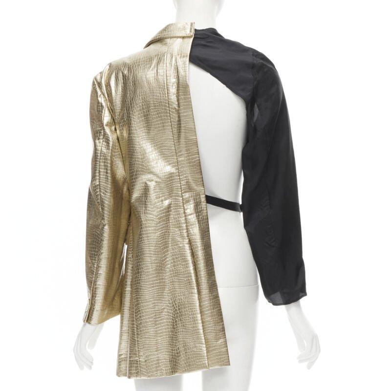 COMME DES GARCONS 2011 Gold plissierte Gabelkrawatte asymmetrische offene Jacke S im Angebot 1