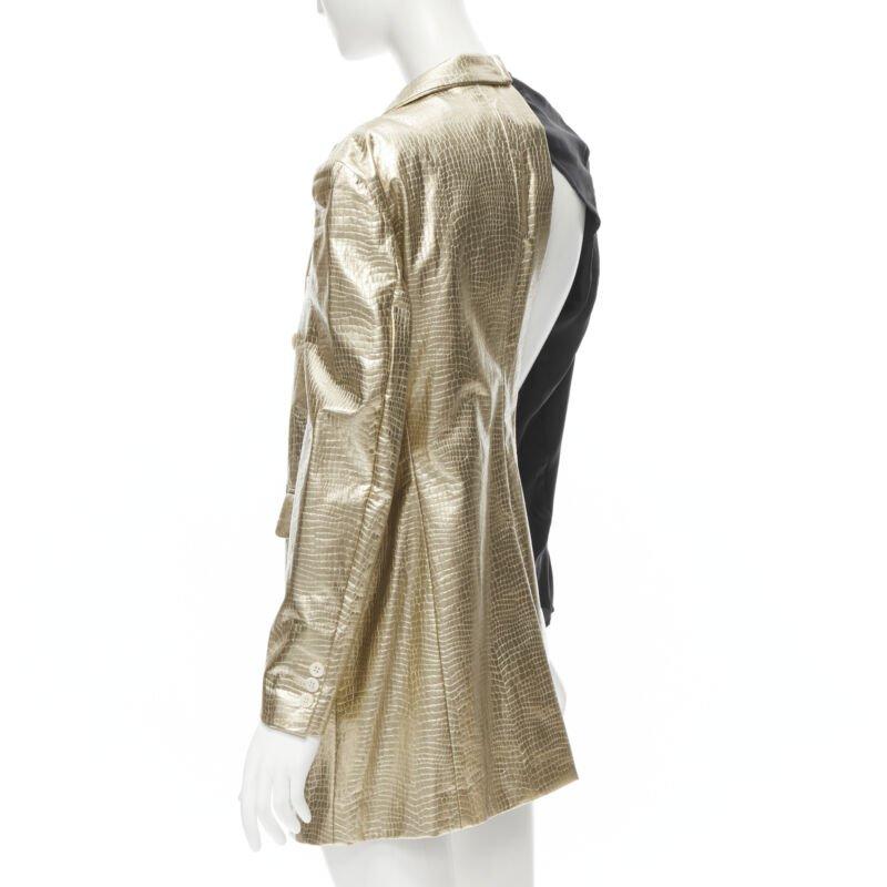 COMME DES GARCONS 2011 Gold plissierte Gabelkrawatte asymmetrische offene Jacke S im Angebot 2