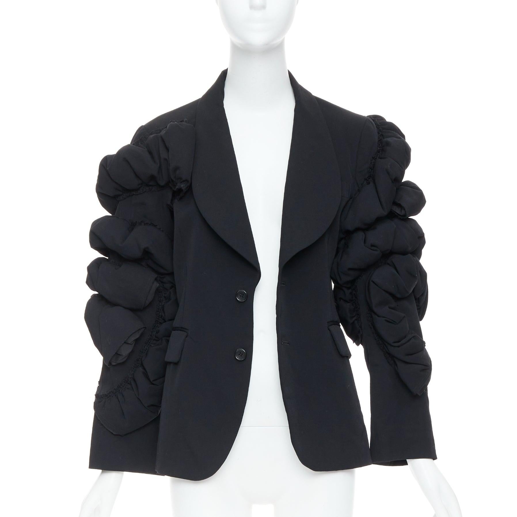 Black COMME DES GARCONS 2013 black wool tiered puff sleeve blazer jacket S For Sale