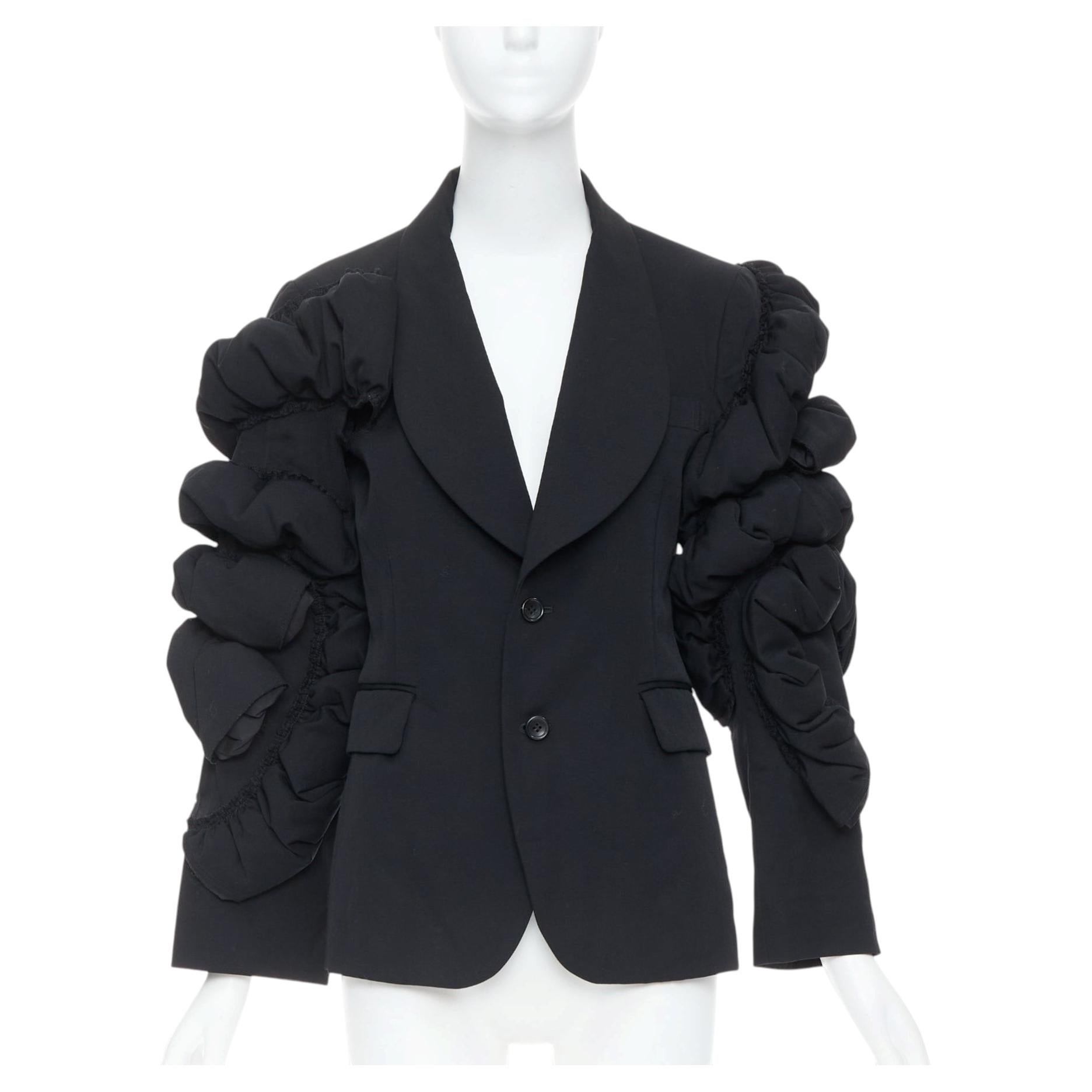 COMME DES GARCONS 2013 Schwarzer Blazer mit Puffärmeln aus Wolle mit gestreiften Ärmeln S