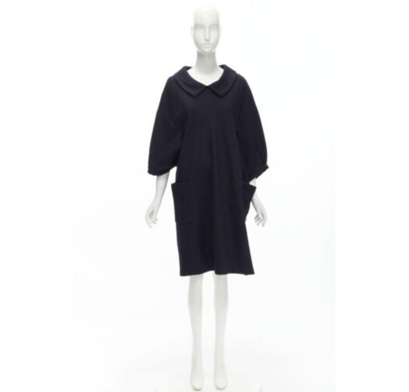 COMME DES GARCONS 2013 navy wool peterpan collar asymmetric boxy short dress S For Sale 5