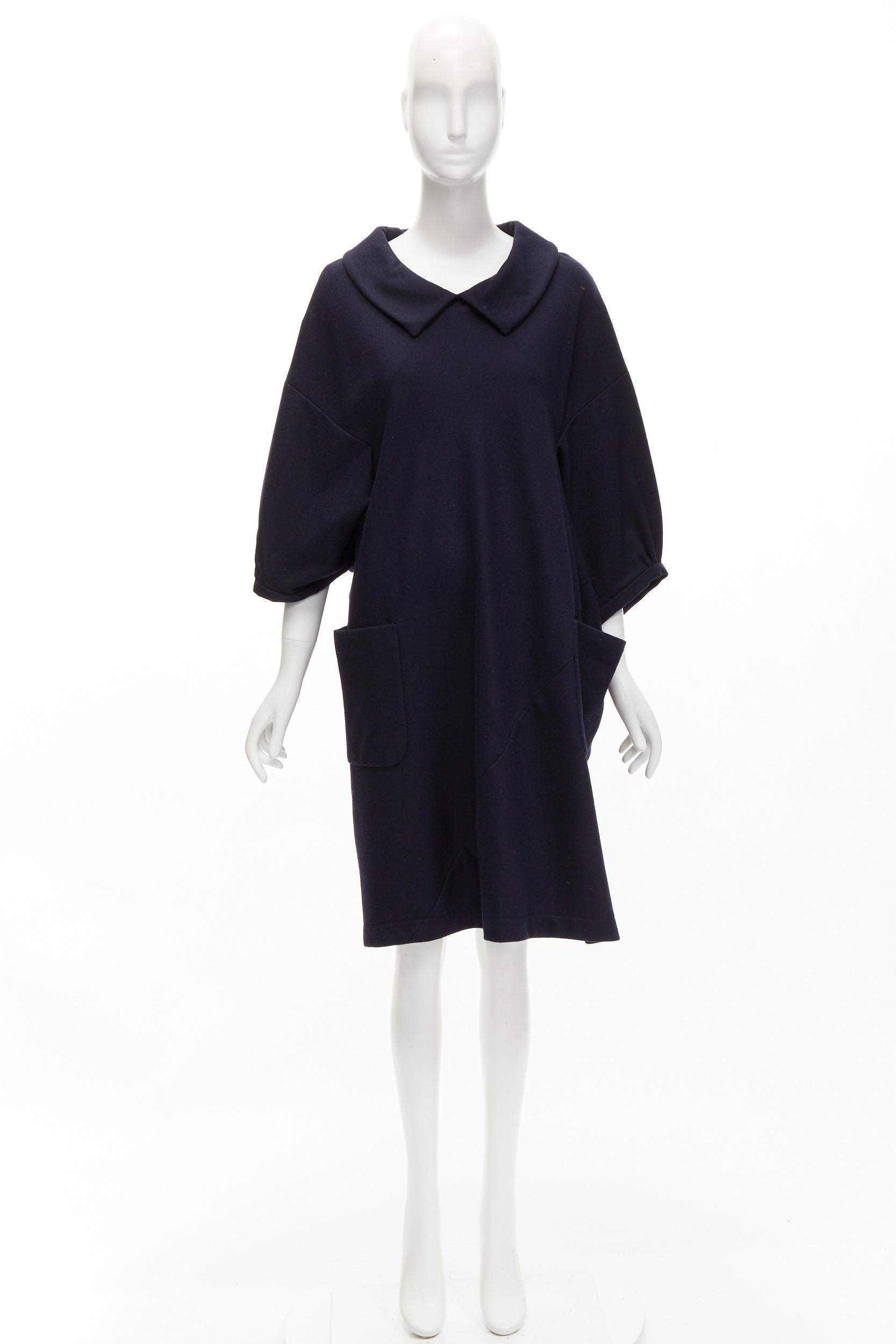 COMME DES GARCONS 2013 navy wool peterpan collar asymmetric boxy short dress S For Sale 5