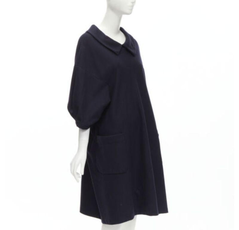 Black COMME DES GARCONS 2013 navy wool peterpan collar asymmetric boxy short dress S For Sale