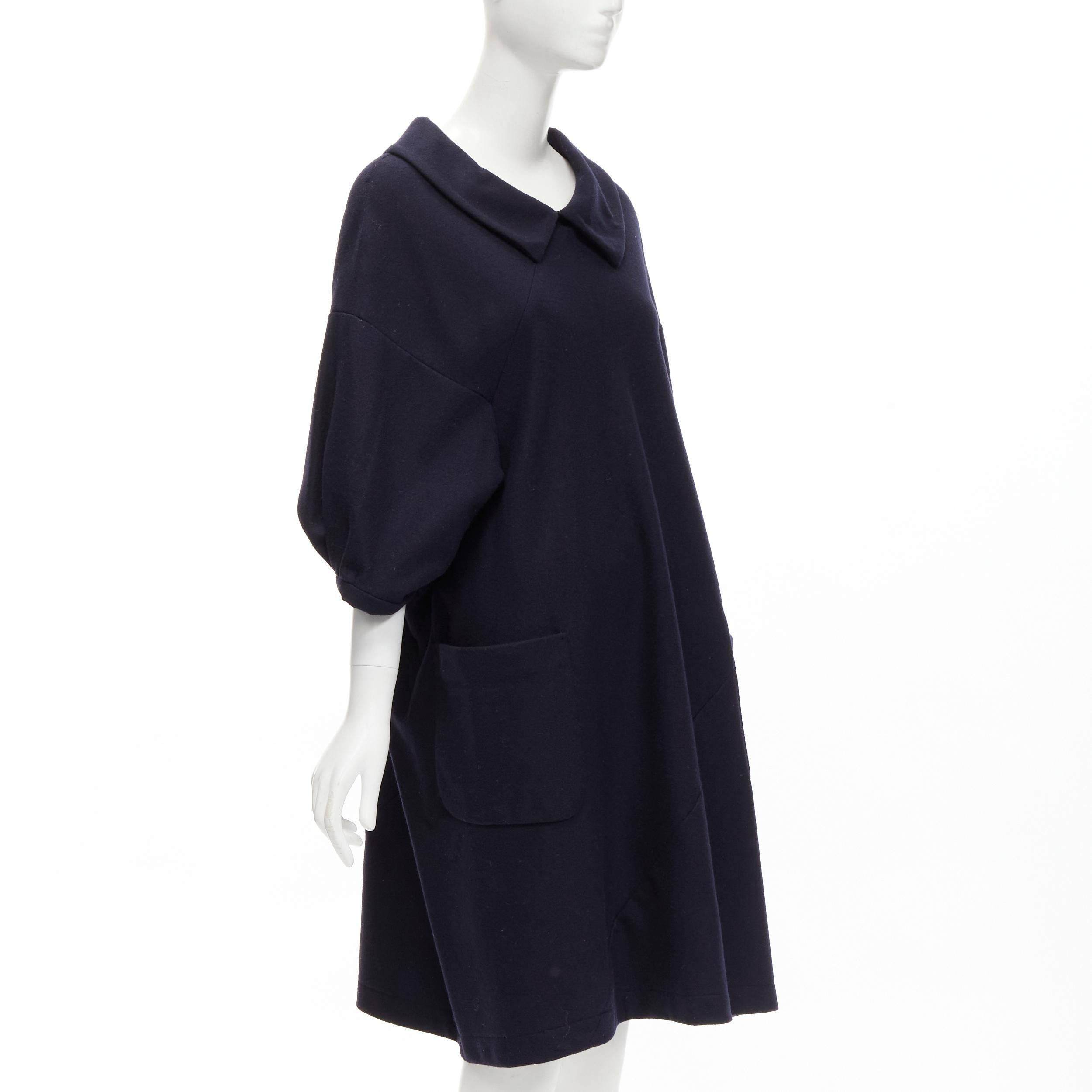 Black COMME DES GARCONS 2013 navy wool peterpan collar asymmetric boxy short dress S For Sale