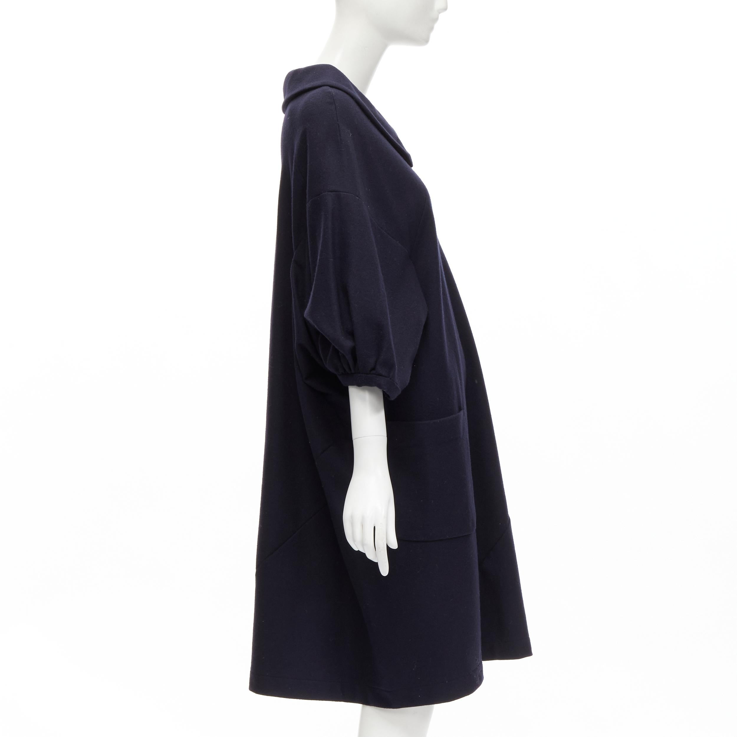 COMME DES GARCONS 2013 navy wool peterpan collar asymmetric boxy short dress S In Excellent Condition For Sale In Hong Kong, NT