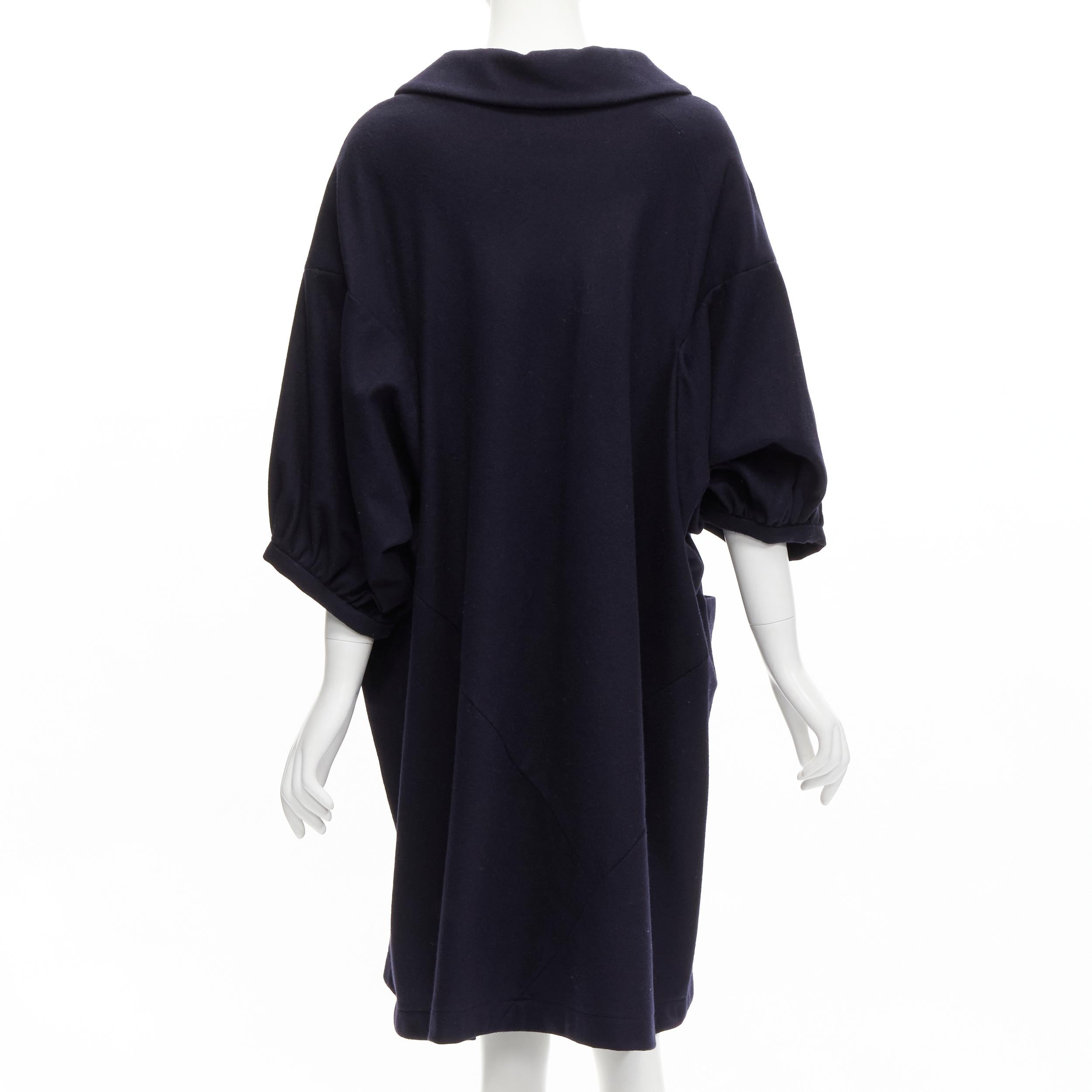 Women's COMME DES GARCONS 2013 navy wool peterpan collar asymmetric boxy short dress S For Sale