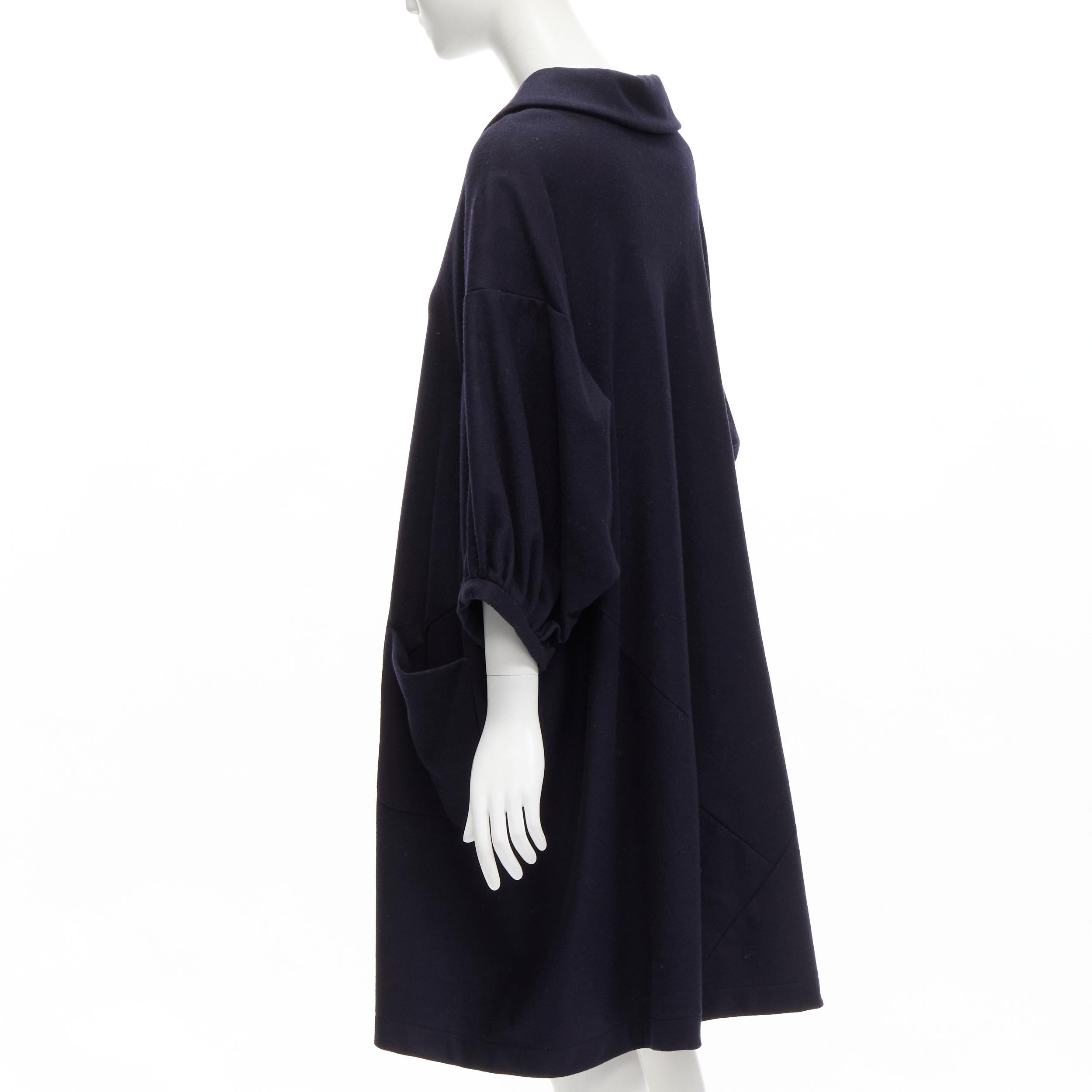 COMME DES GARCONS 2013 navy wool peterpan collar asymmetric boxy short dress S For Sale 1