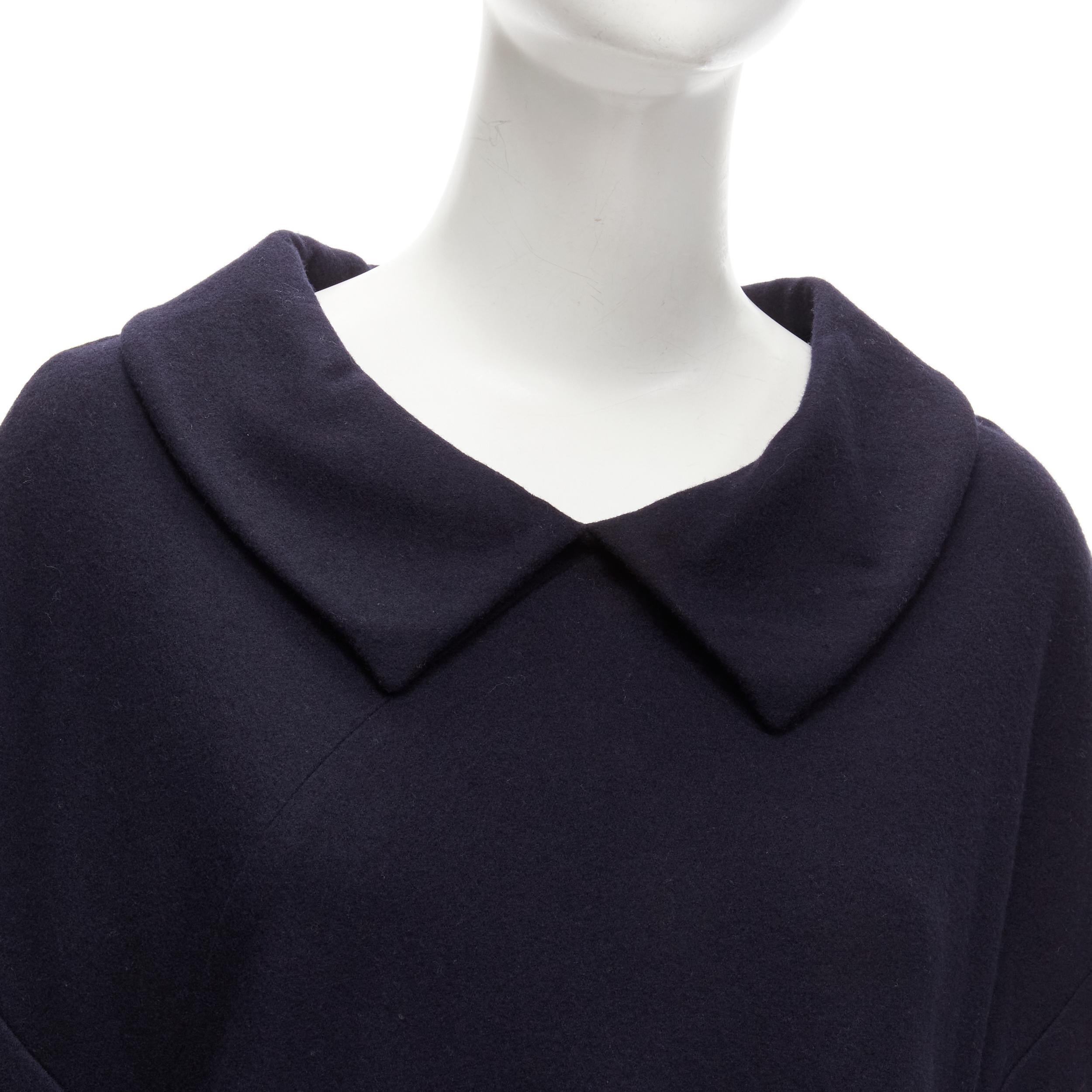 COMME DES GARCONS 2013 navy wool peterpan collar asymmetric boxy short dress S For Sale 3