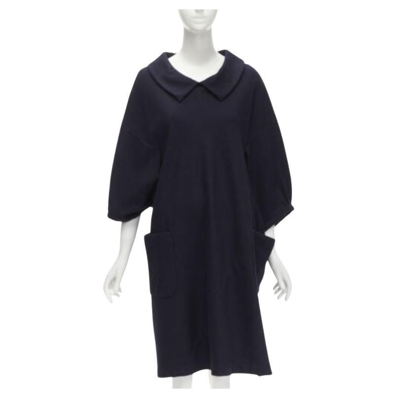COMME DES GARCONS Robe courte asymétrique à col peterpan en laine bleu marine 2013 en vente