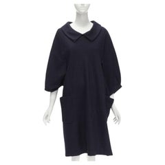 COMME DES GARCONS 2013 navy wool peterpan collar asymmetric boxy short dress S