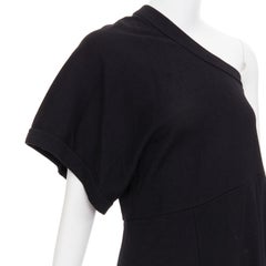 COMME DES GARCONS 2014 black 100% wool deconstructed tshirt one shoulder dress S