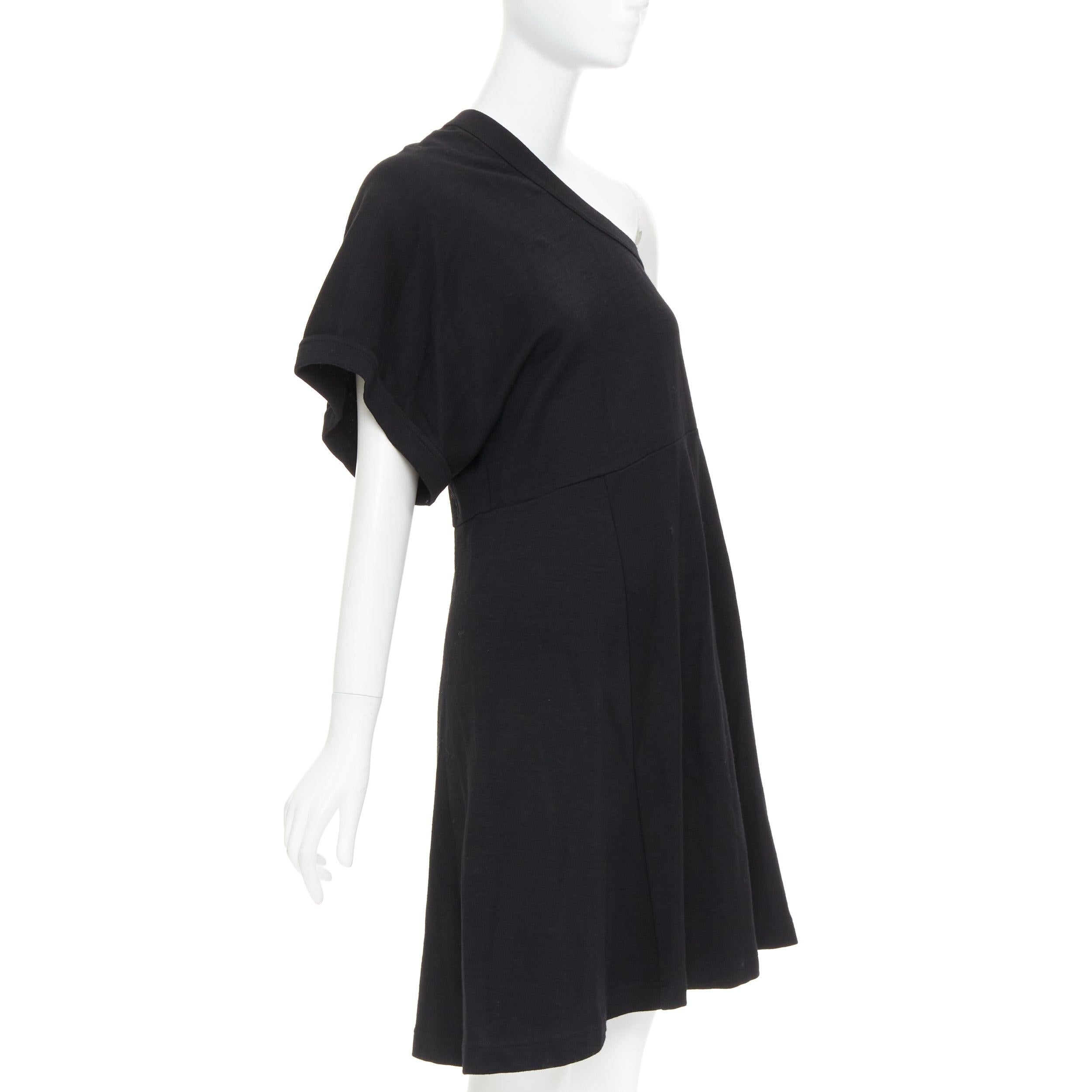 Black COMME DES GARCONS 2014 black 100% wool deconstructed tshirt one shoulder dress S For Sale