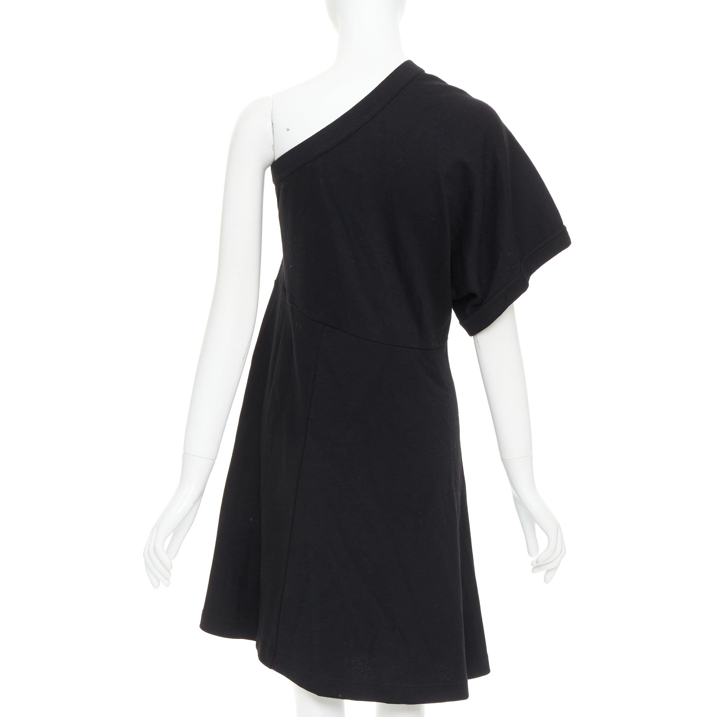 Women's COMME DES GARCONS 2014 black 100% wool deconstructed tshirt one shoulder dress S For Sale