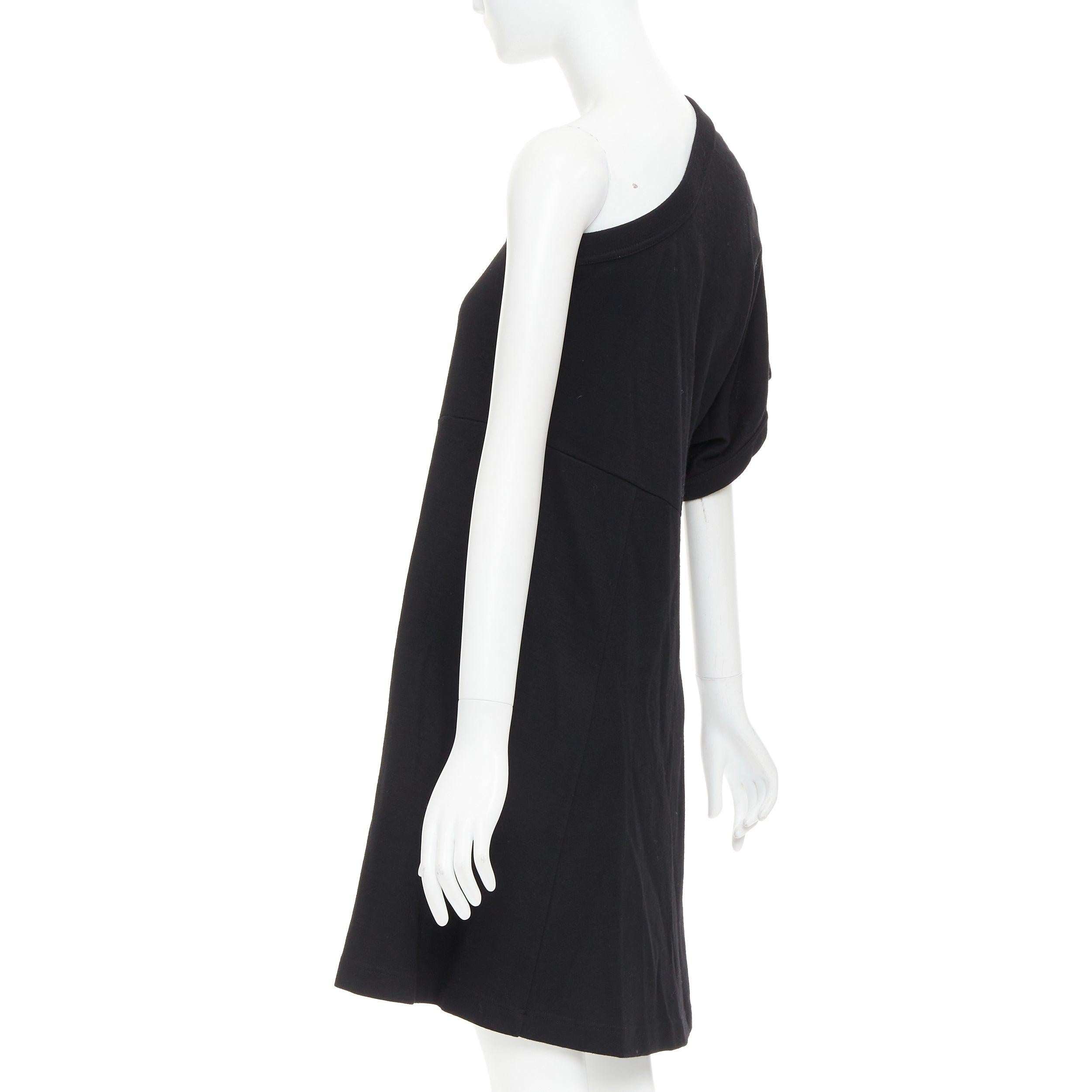 COMME DES GARCONS 2014 black 100% wool deconstructed tshirt one shoulder dress S For Sale 1