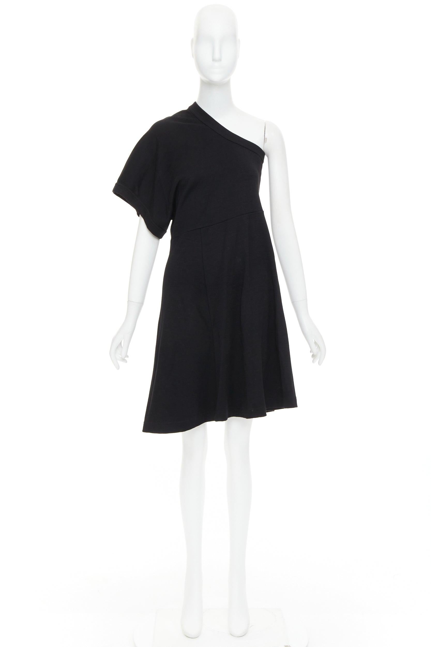 COMME DES GARCONS 2014 black 100% wool deconstructed tshirt one shoulder dress S For Sale 4