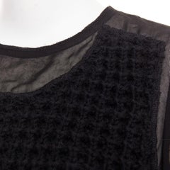 COMME DES GARCONS 2014 black cupra wool trim woven sheer overlay top XS
