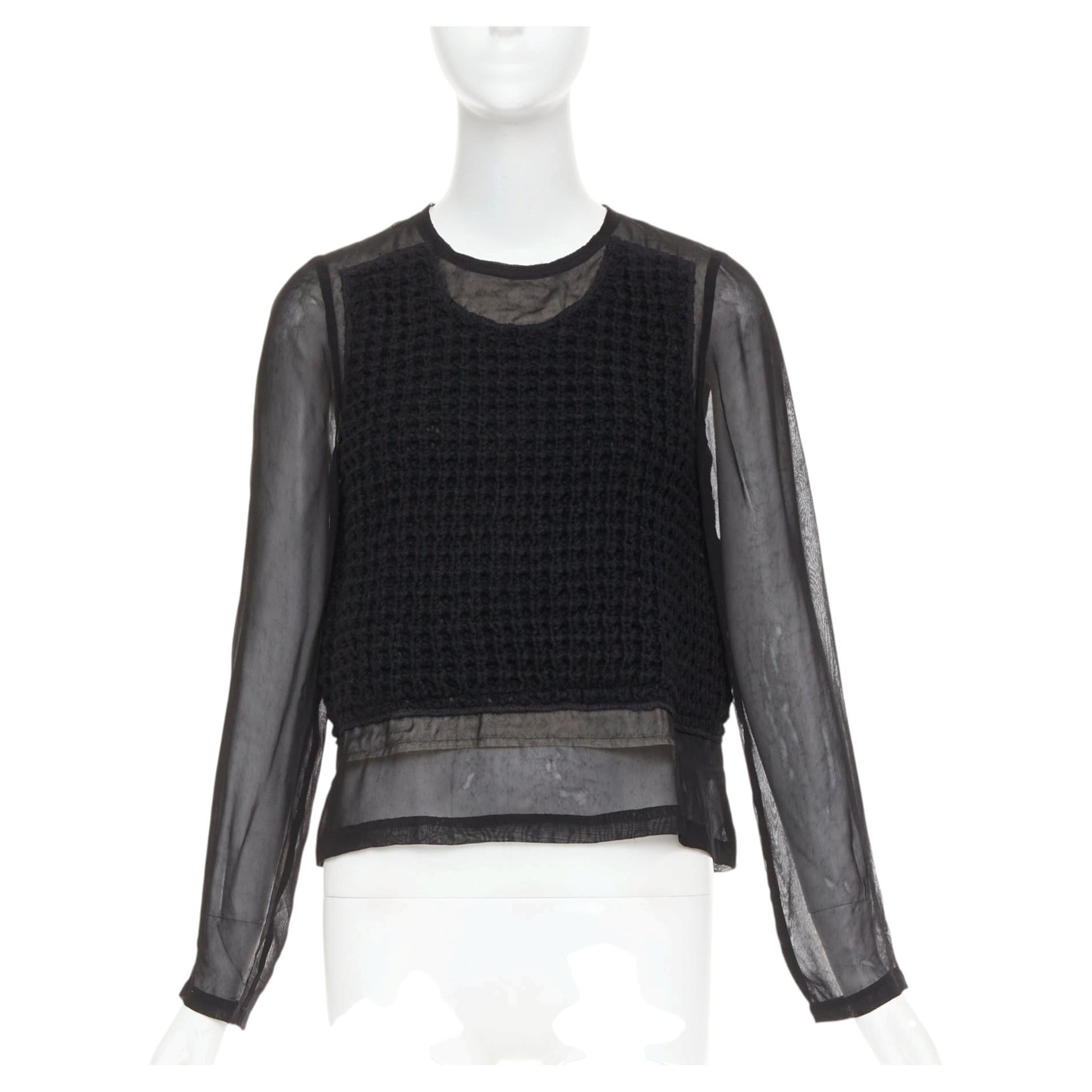 COMME DES GARCONS 2014 schwarzer Cupra-Wollbesatz gewebtes Overlay-Top XS im Angebot