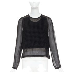 COMME DES GARCONS 2014 black cupra wool trim woven sheer overlay top XS