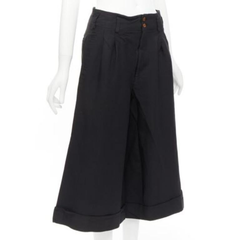 Black COMME DES GARCONS 2015 black polyester wide leg cuffed culotte pants XS