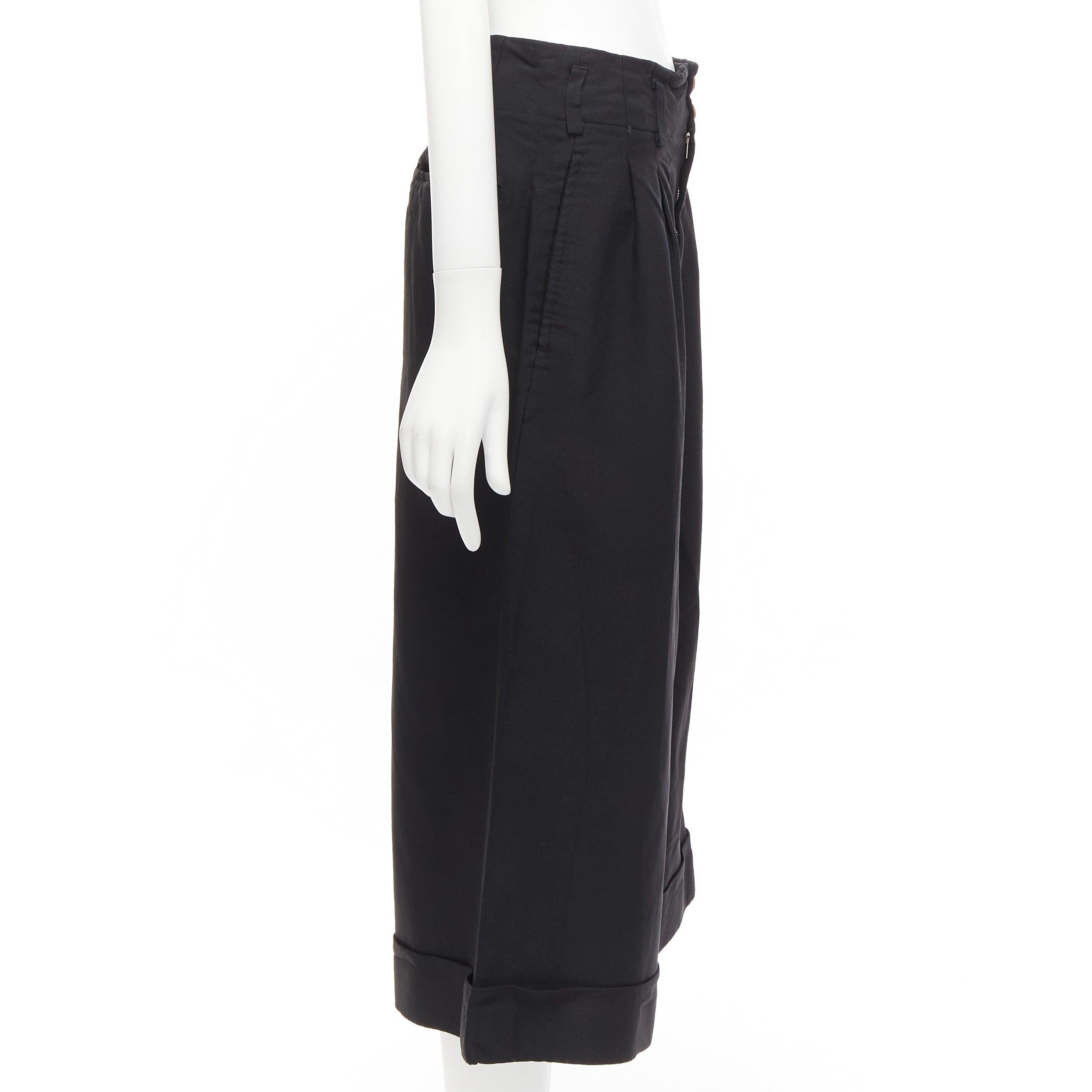 Women's COMME DES GARCONS 2015 black polyester wide leg cuffed culotte pants XS For Sale