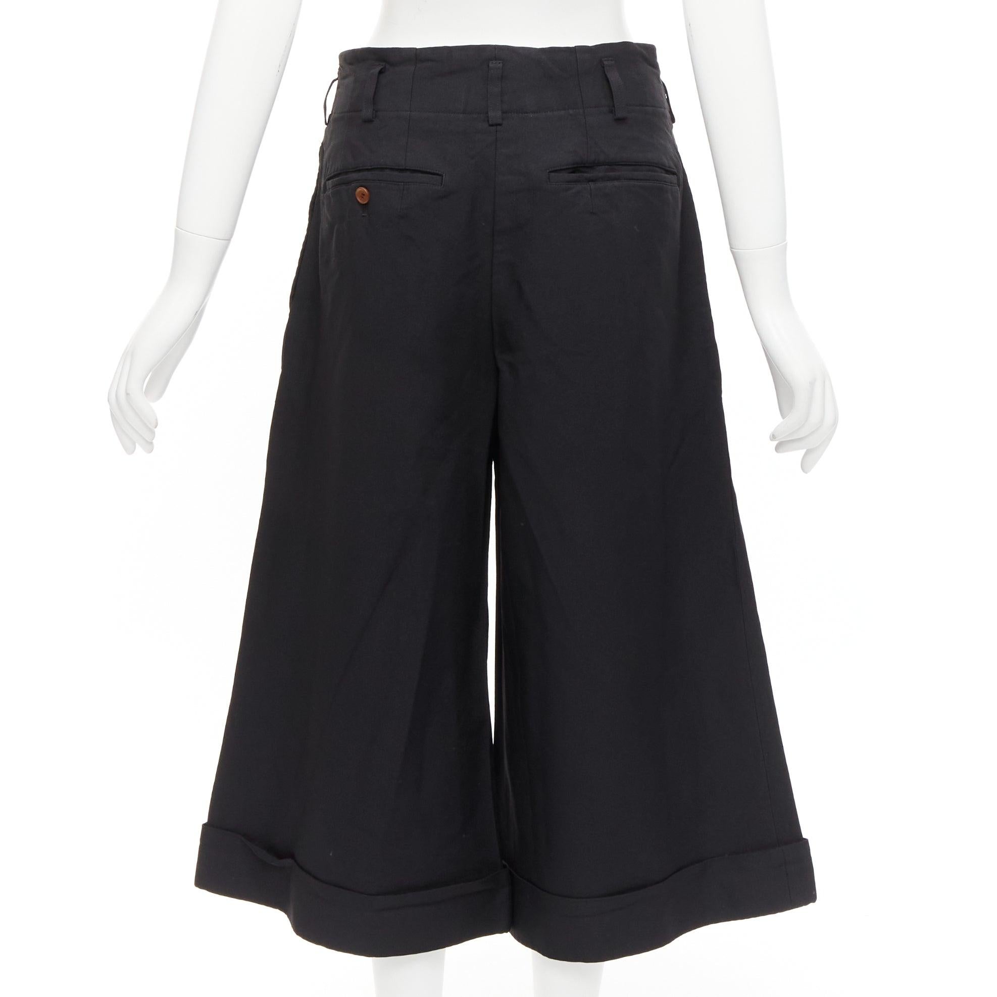 COMME DES GARCONS 2015 black polyester wide leg cuffed culotte pants XS For Sale 1