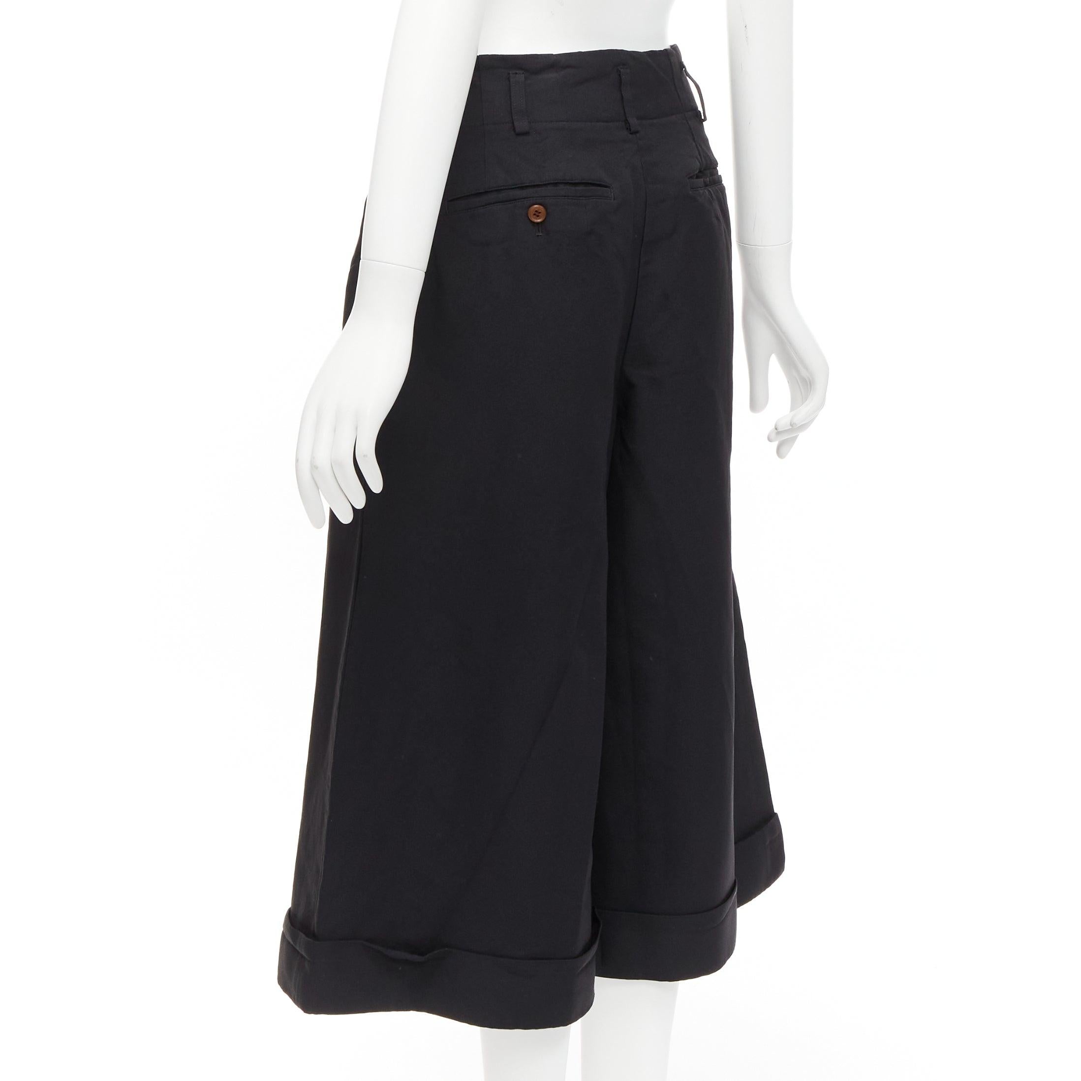 COMME DES GARCONS 2015 black polyester wide leg cuffed culotte pants XS For Sale 2