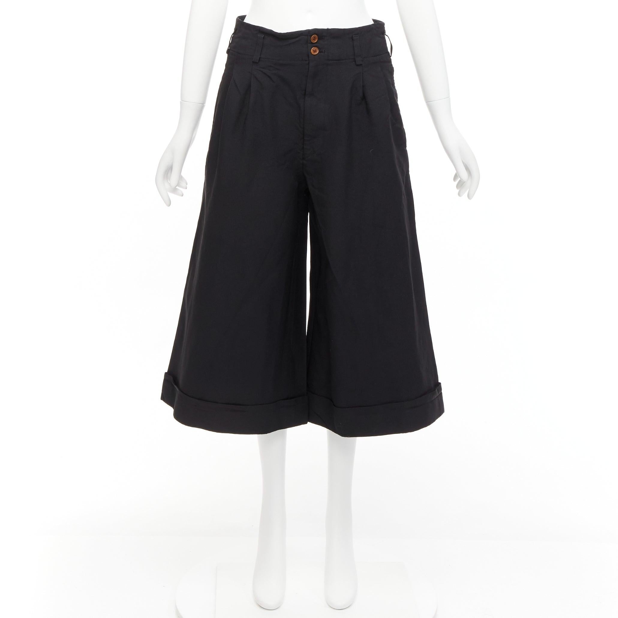 COMME DES GARCONS 2015 black polyester wide leg cuffed culotte pants XS For Sale 5